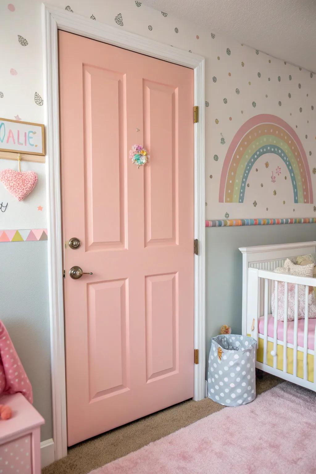 Pink doors bring a playful and sweet vibe.