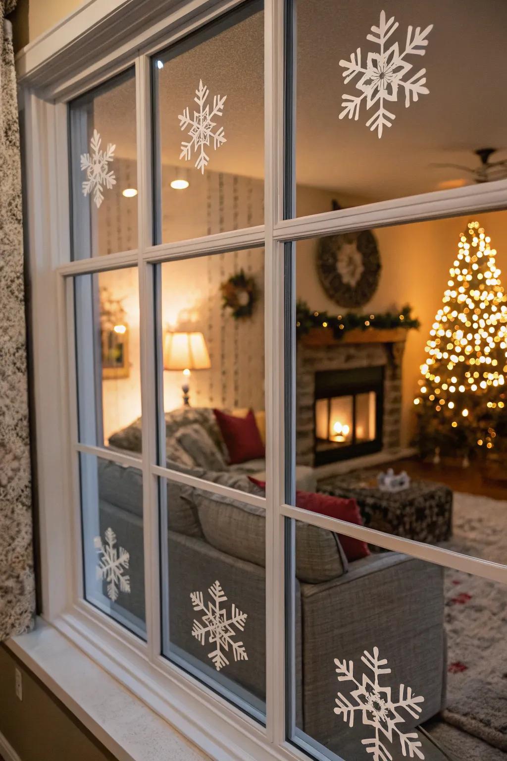 Snowflake clings create a whimsical winter view right on your windows.