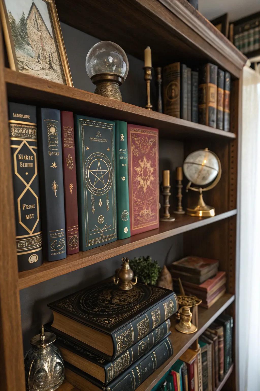 Books and artifacts add character and intrigue to your witch room.