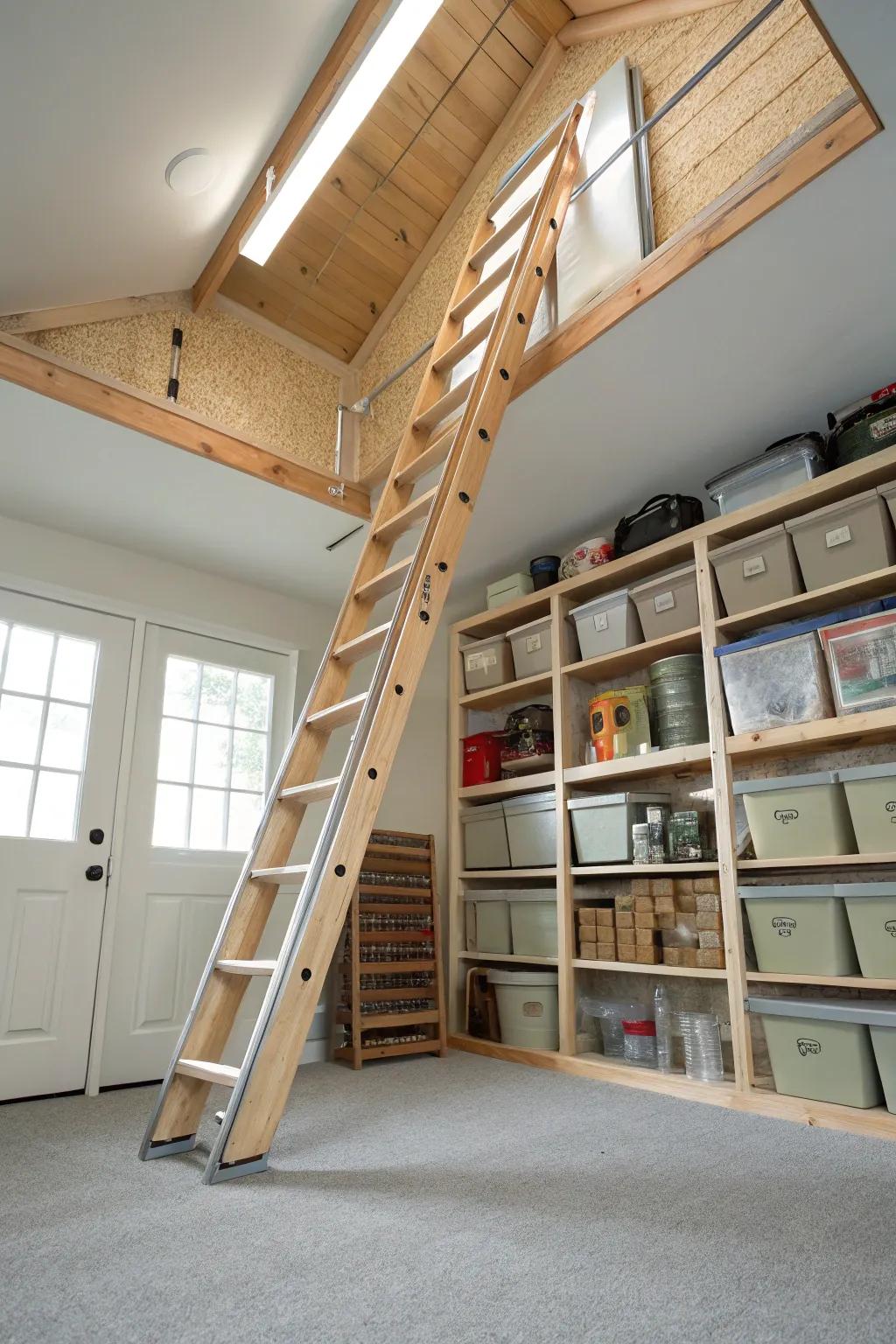 A pull-down ladder ensures easy and safe attic access.