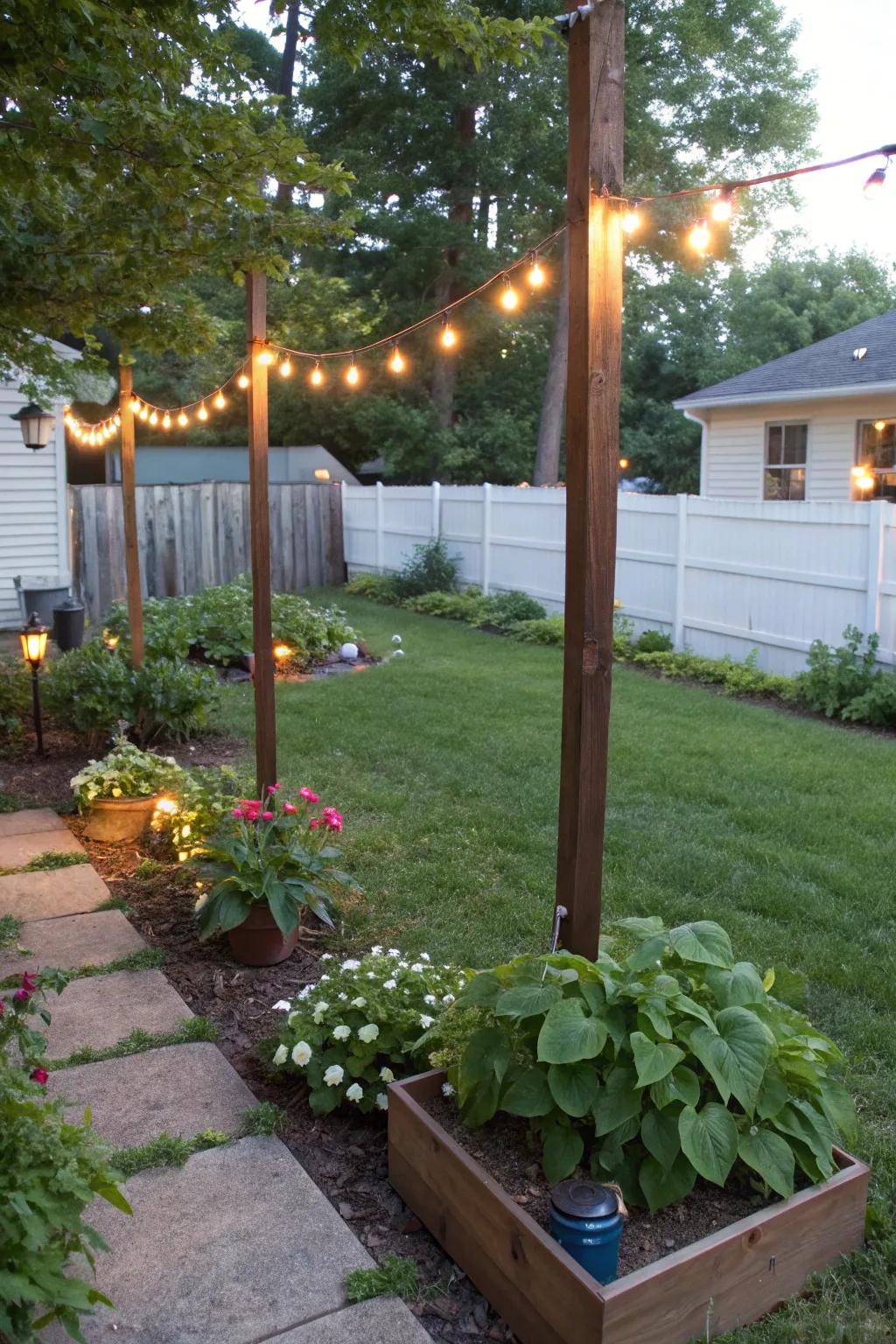 Planter pole lamps merge greenery and utility exquisitely.