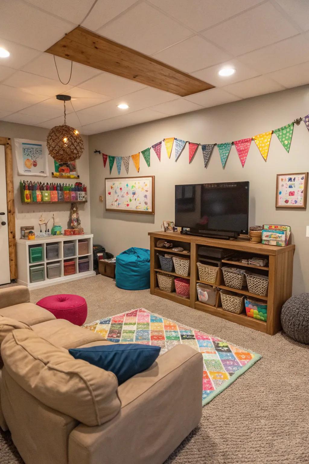 A craft corner adds a creative touch to your game room.