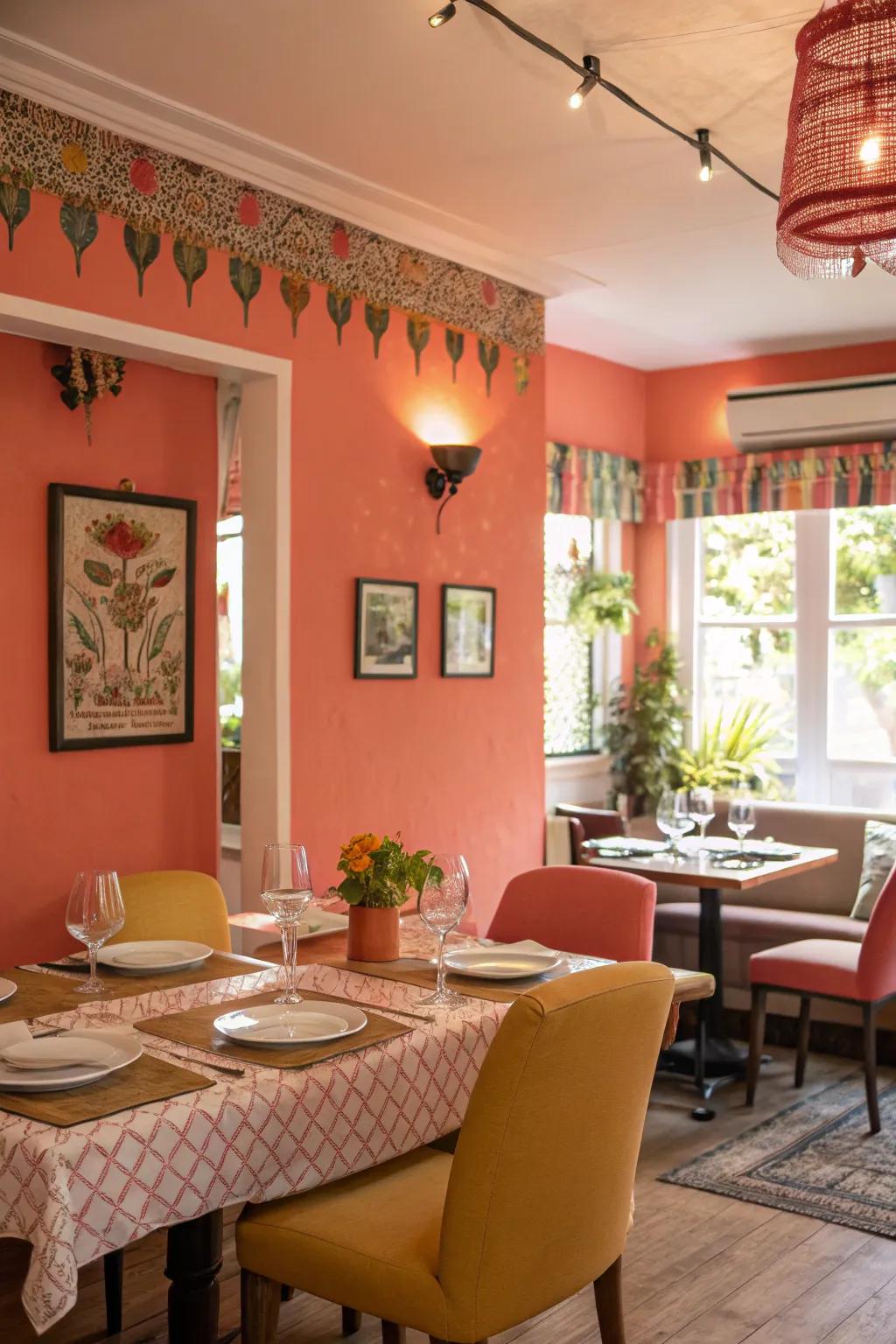 Coral adds vibrancy and warmth to any dining space.