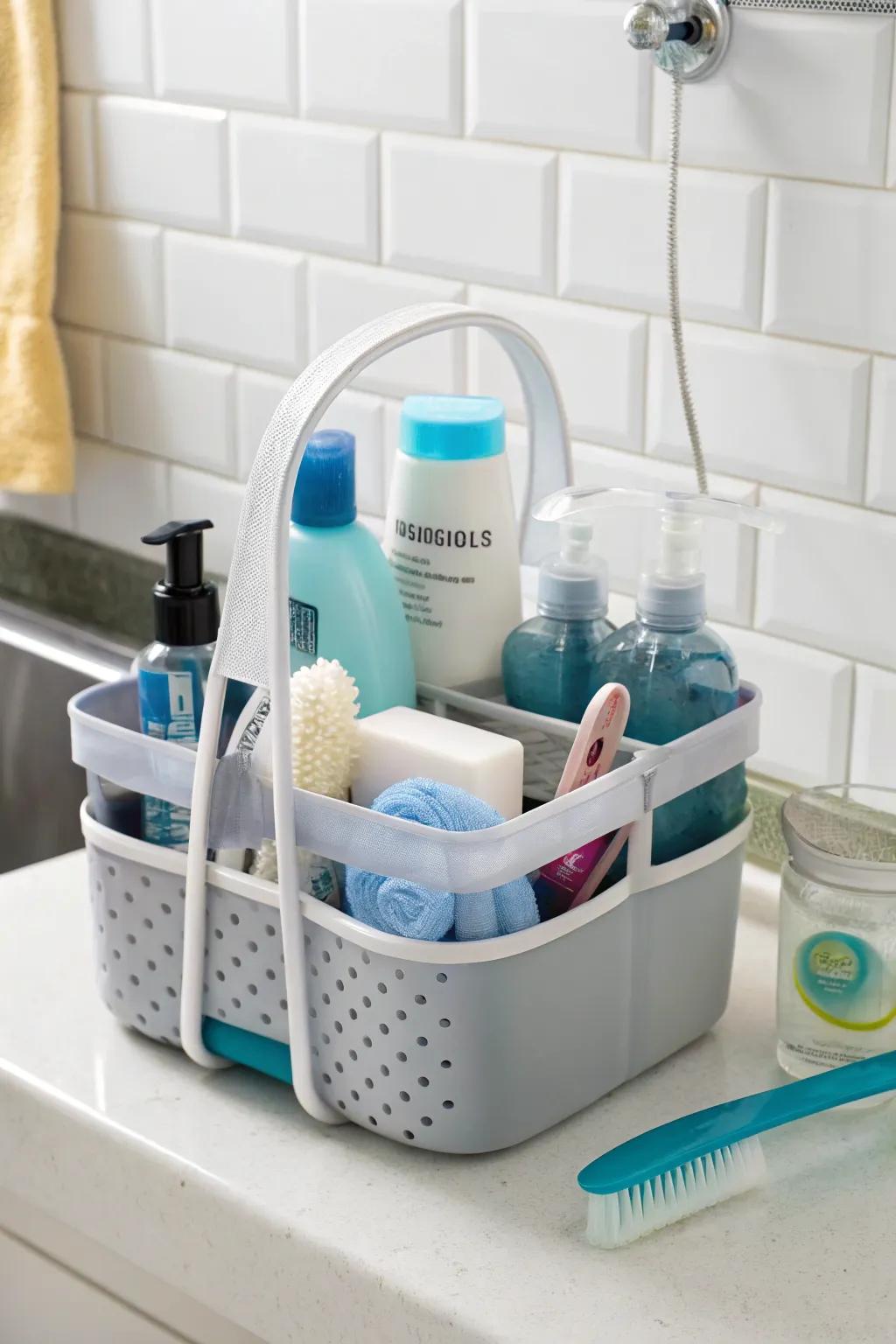 Take your essentials anywhere with a portable shower caddy.