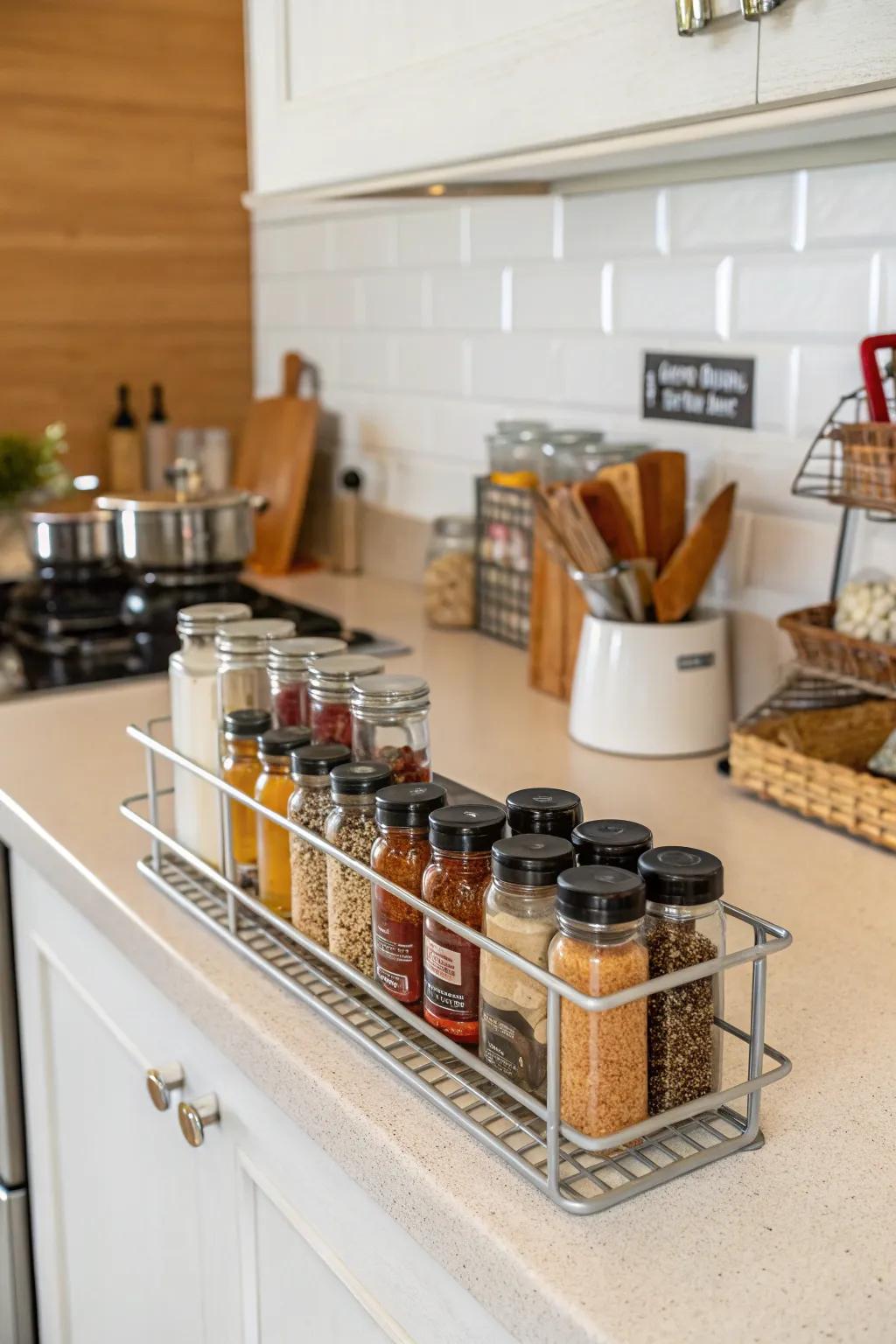 Minimalist and practical wire spice racks.