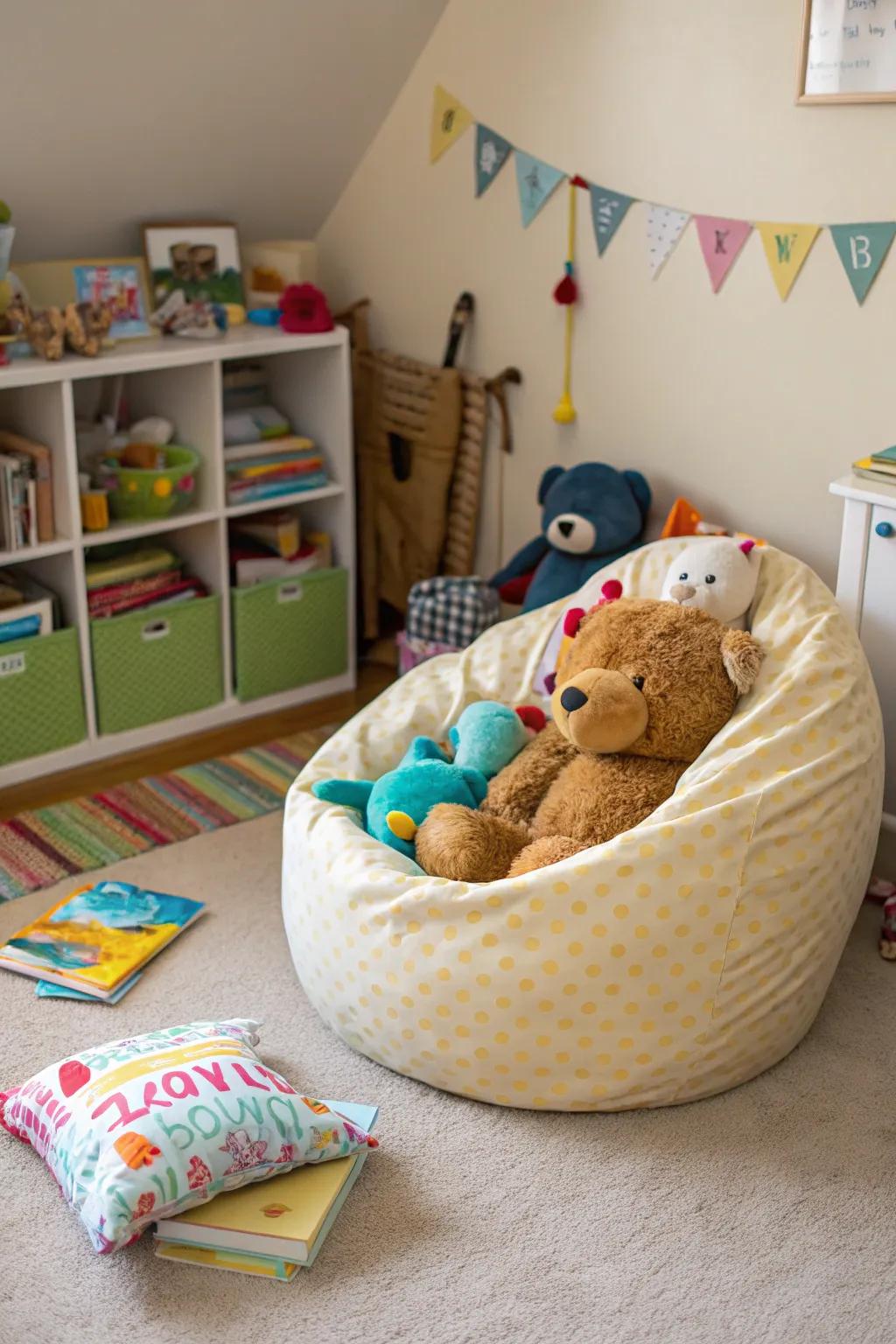 Bean bag chairs double as storage and seating.