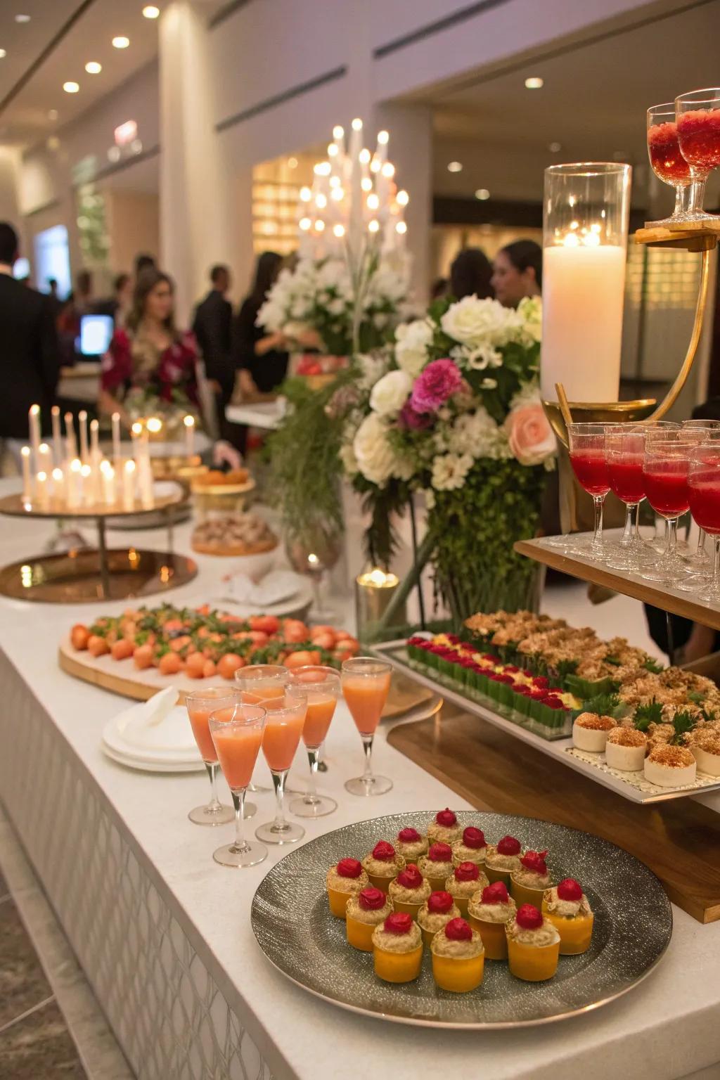 A thematic cuisine and beverage display that enhances the party's decor.