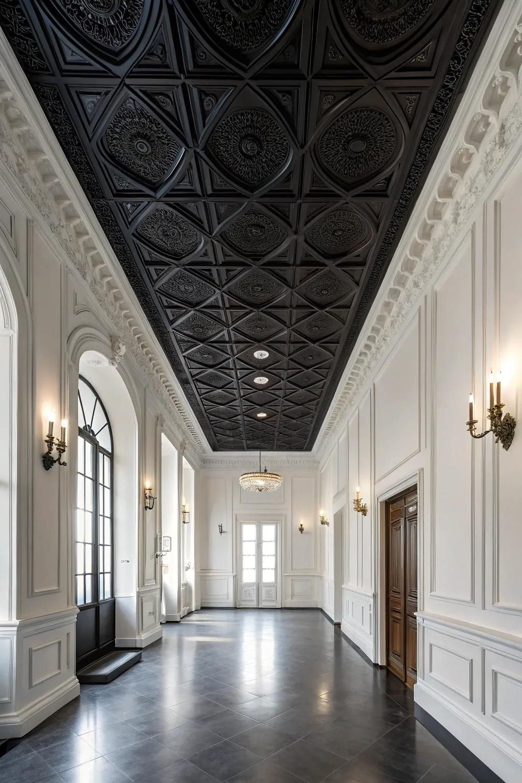 A black ceiling adding drama to a room.