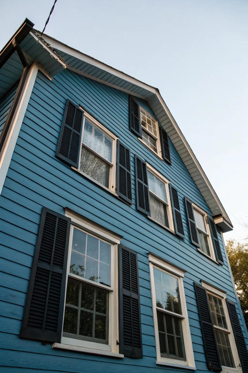 Dark shutters create a striking window contrast.