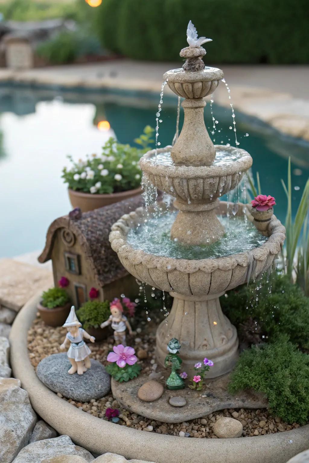 Tiny details make this fountain a fairy tale wonderland.