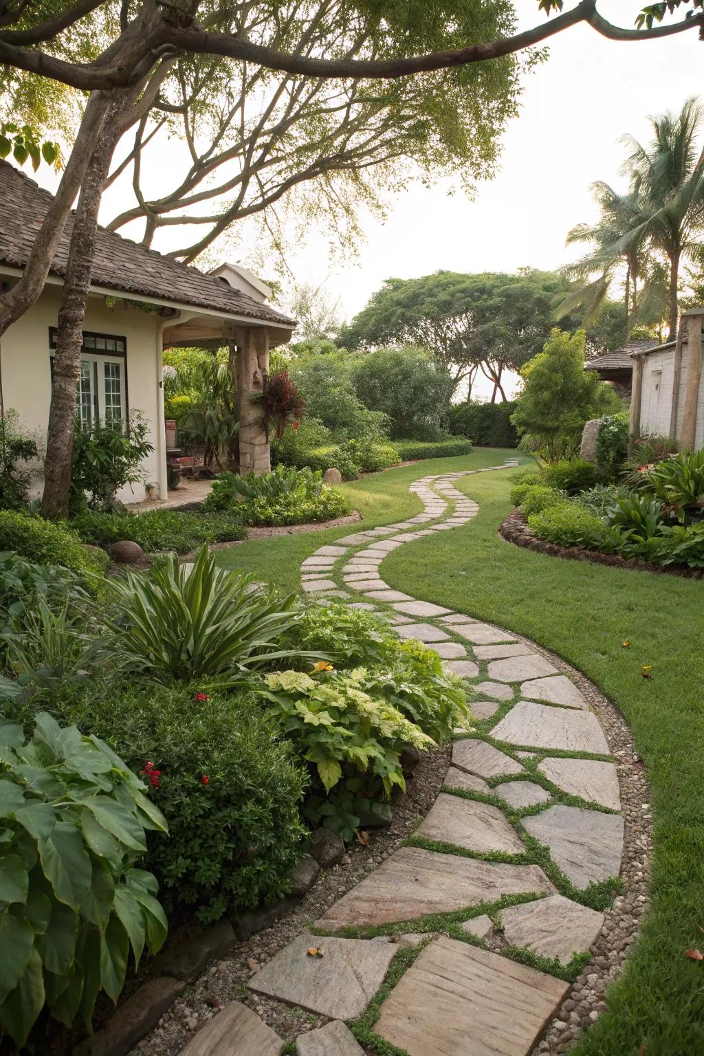 Winding walkways create a sense of exploration and charm.