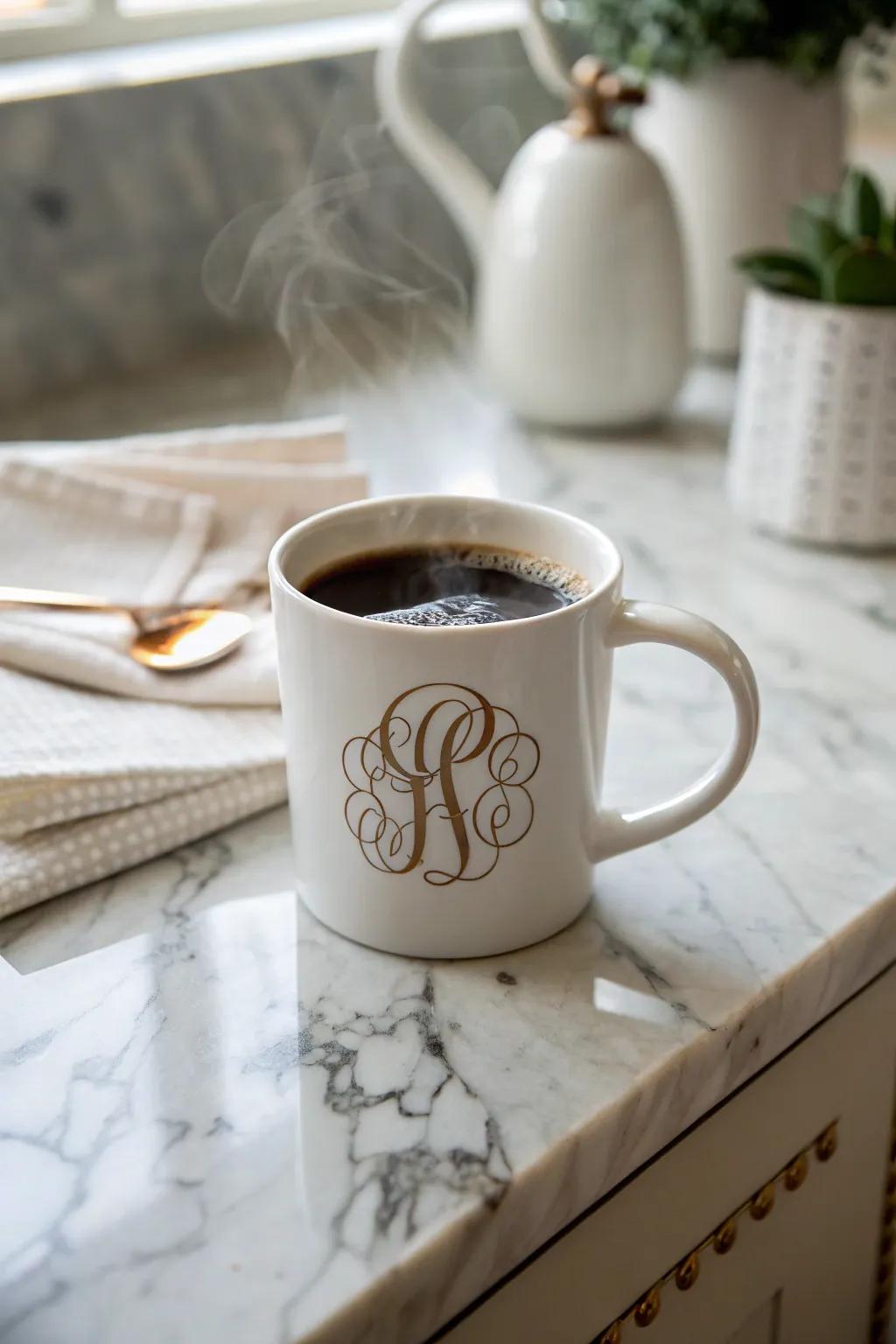 Make it personal with coffee cups featuring custom monograms.