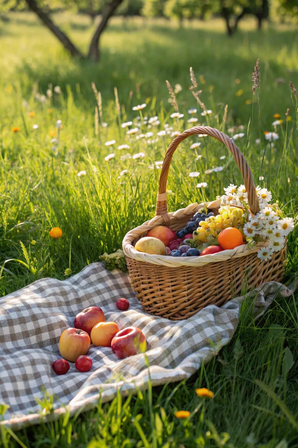 Woven picnic baskets make outdoor dining a delightful experience.