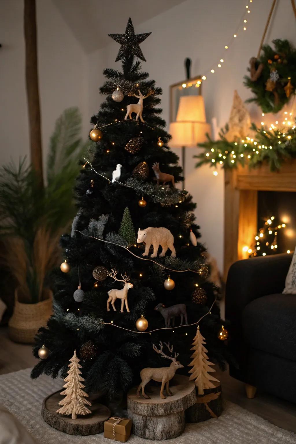 A black tree with a woodland fantasy theme.