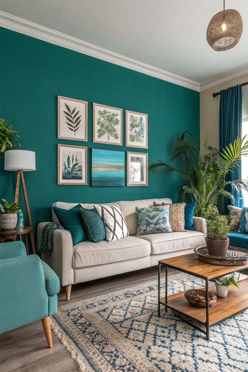 A vibrant room featuring a bold accent color that enlivens the space.