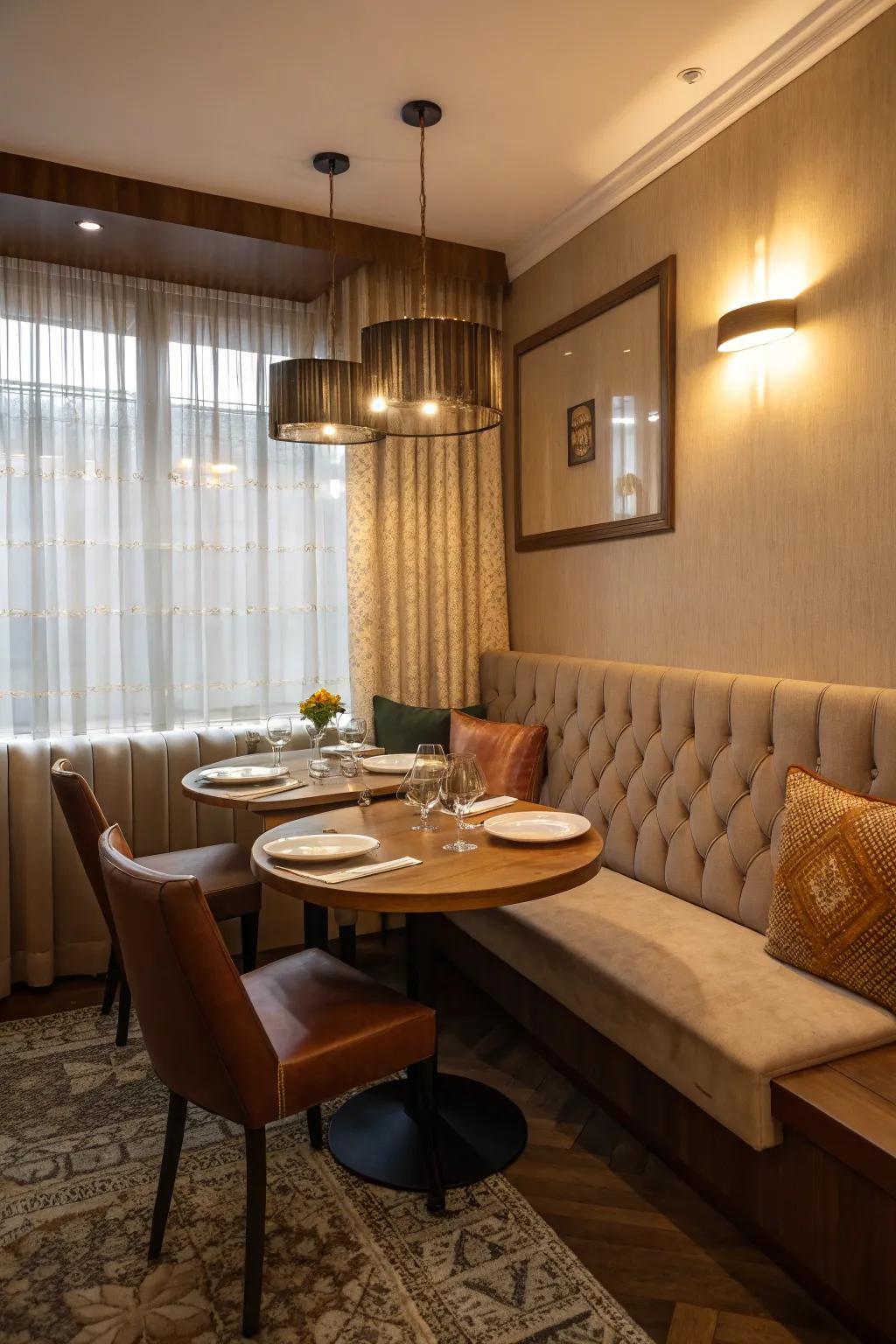 Banquette seating maximizes space and adds a cozy touch.