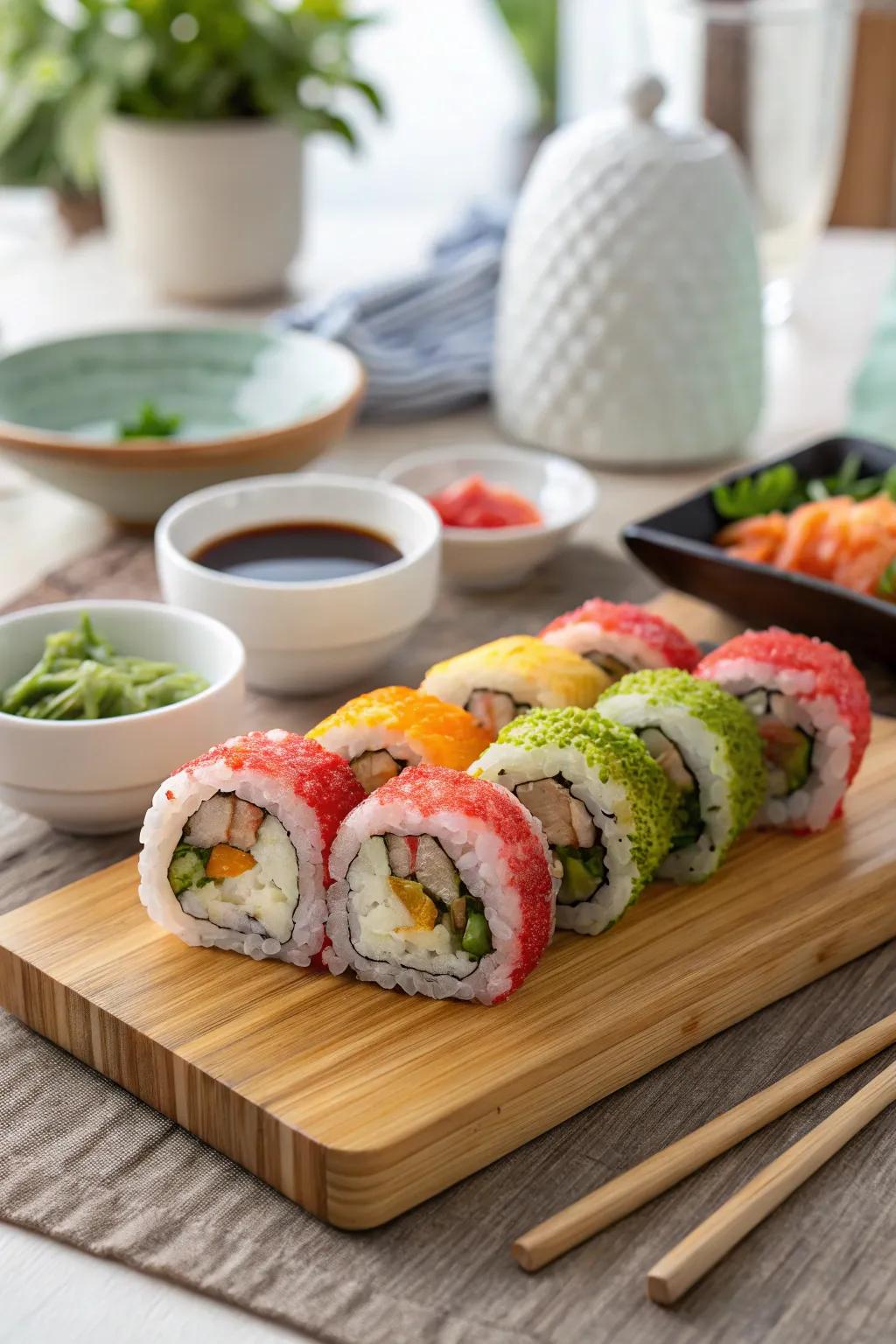 Creative sushi rolls make for a fun dinner activity.