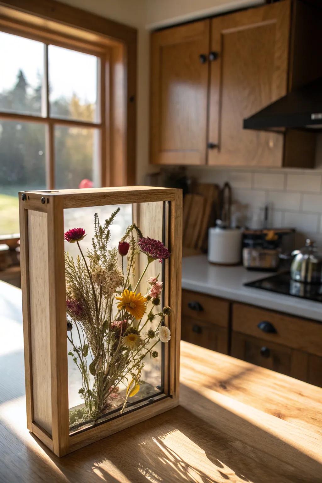 Celebrate your green thumb with a shadow box of garden blooms.