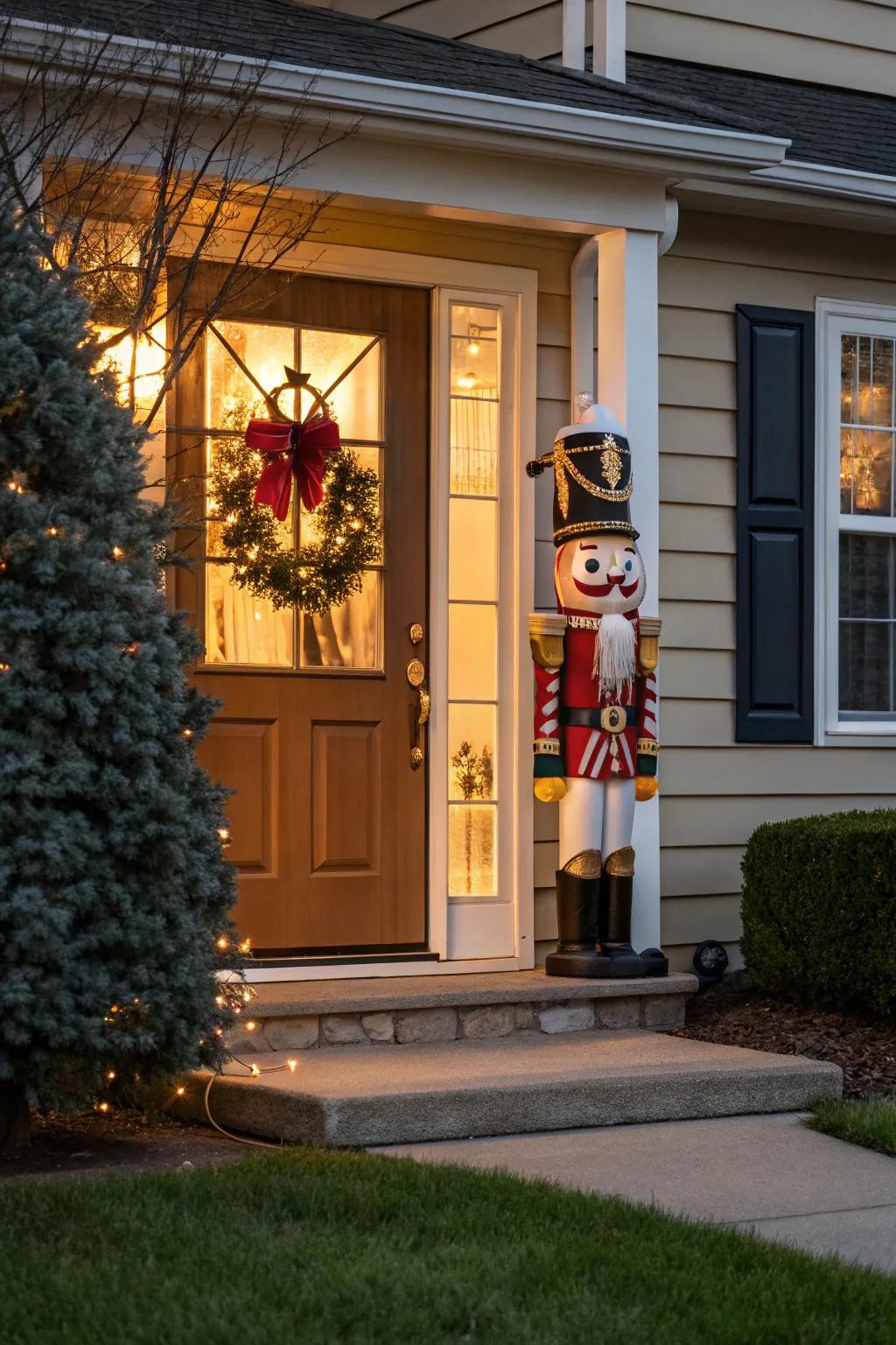 A whimsical nutcracker adds a playful touch.