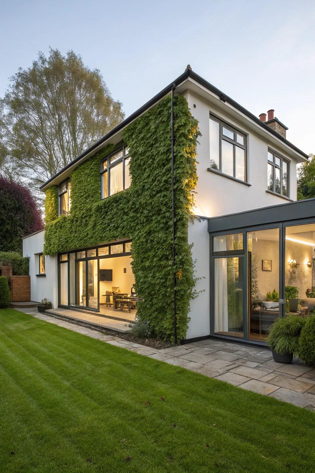 A modern home extension featuring a vibrant green wall.