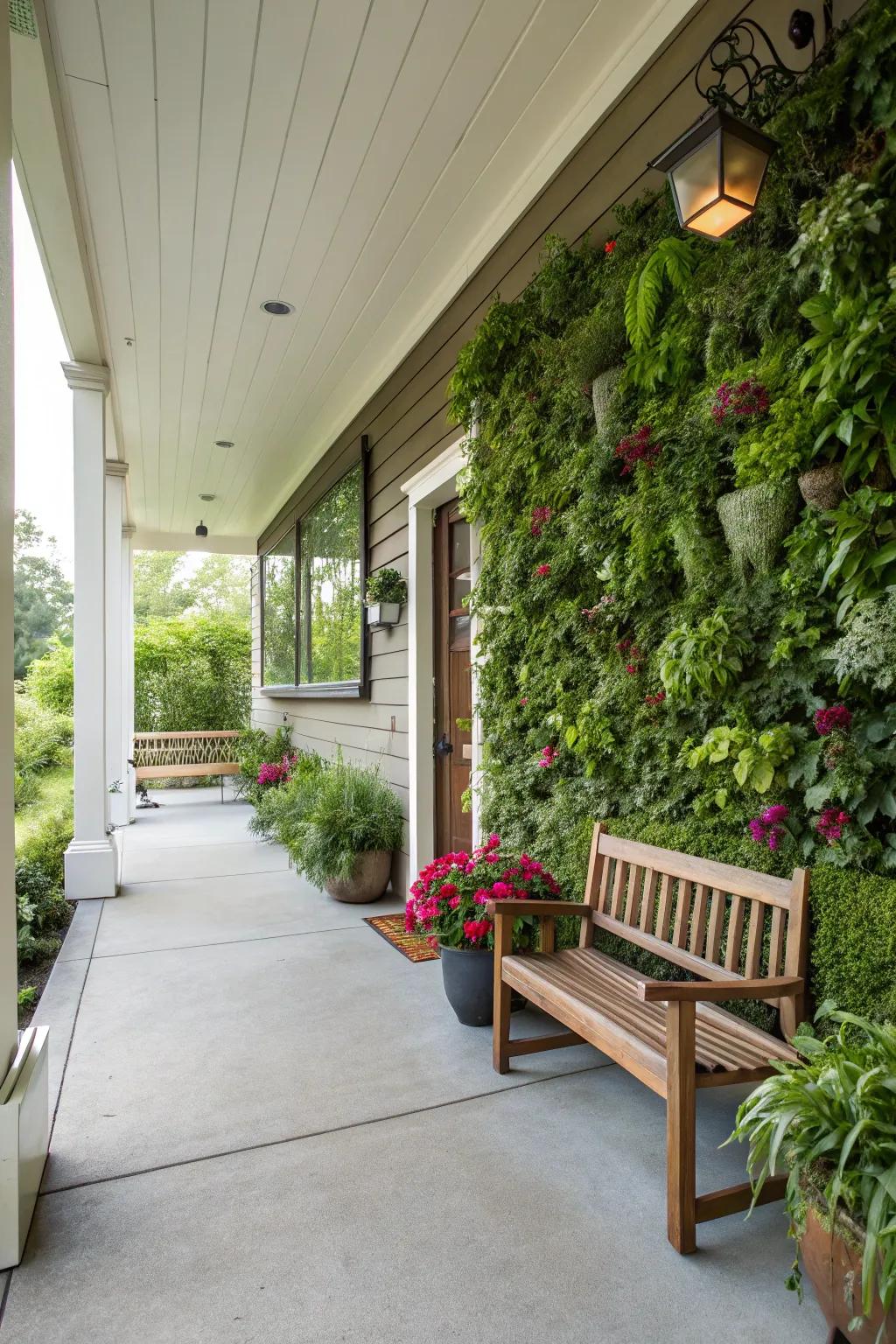 Vertical gardens add lush greenery.