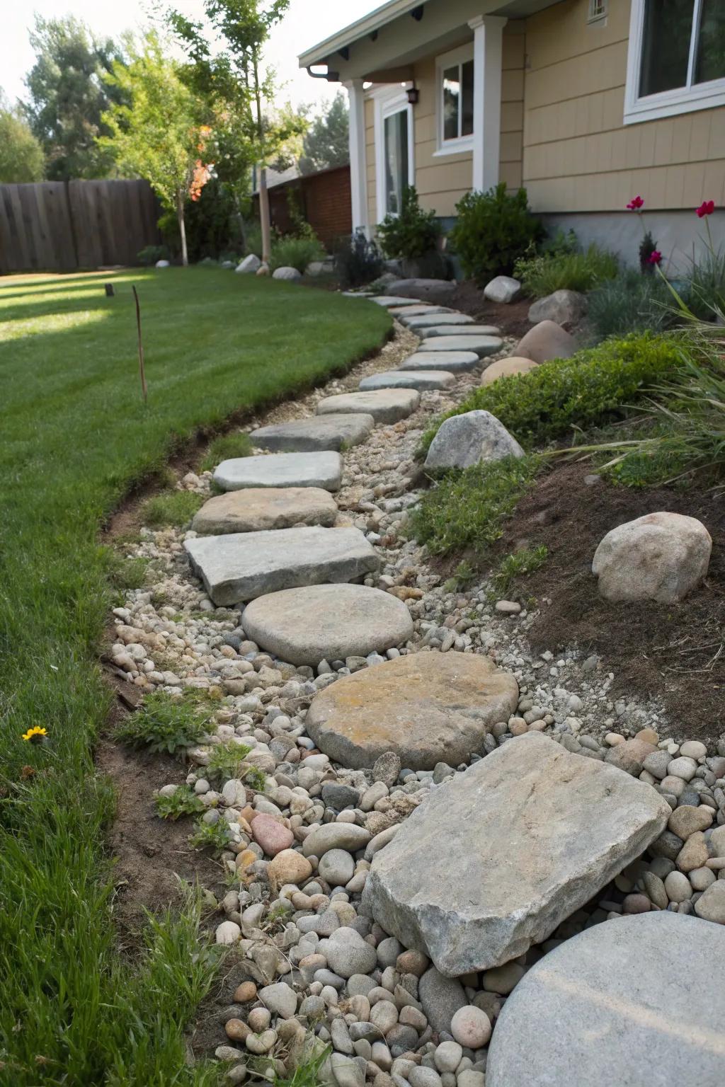 Stepping stones offer a practical and playful crossing over your creek bed.