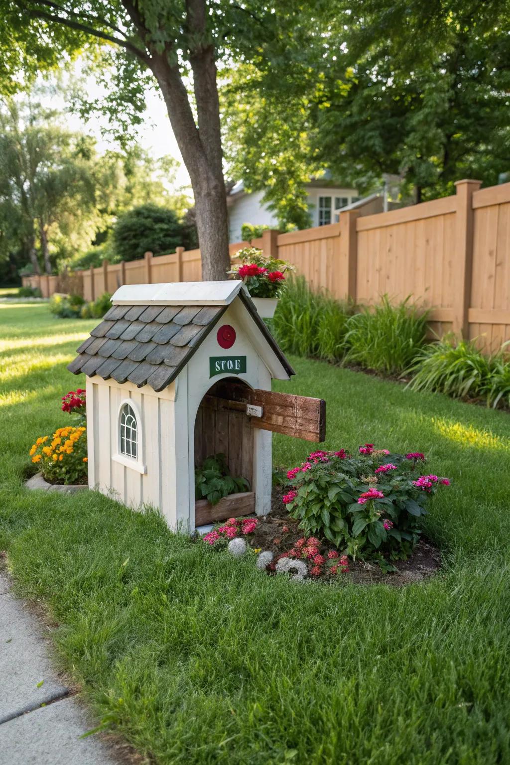 A delightful dog house mailbox that pays homage to furry friends.