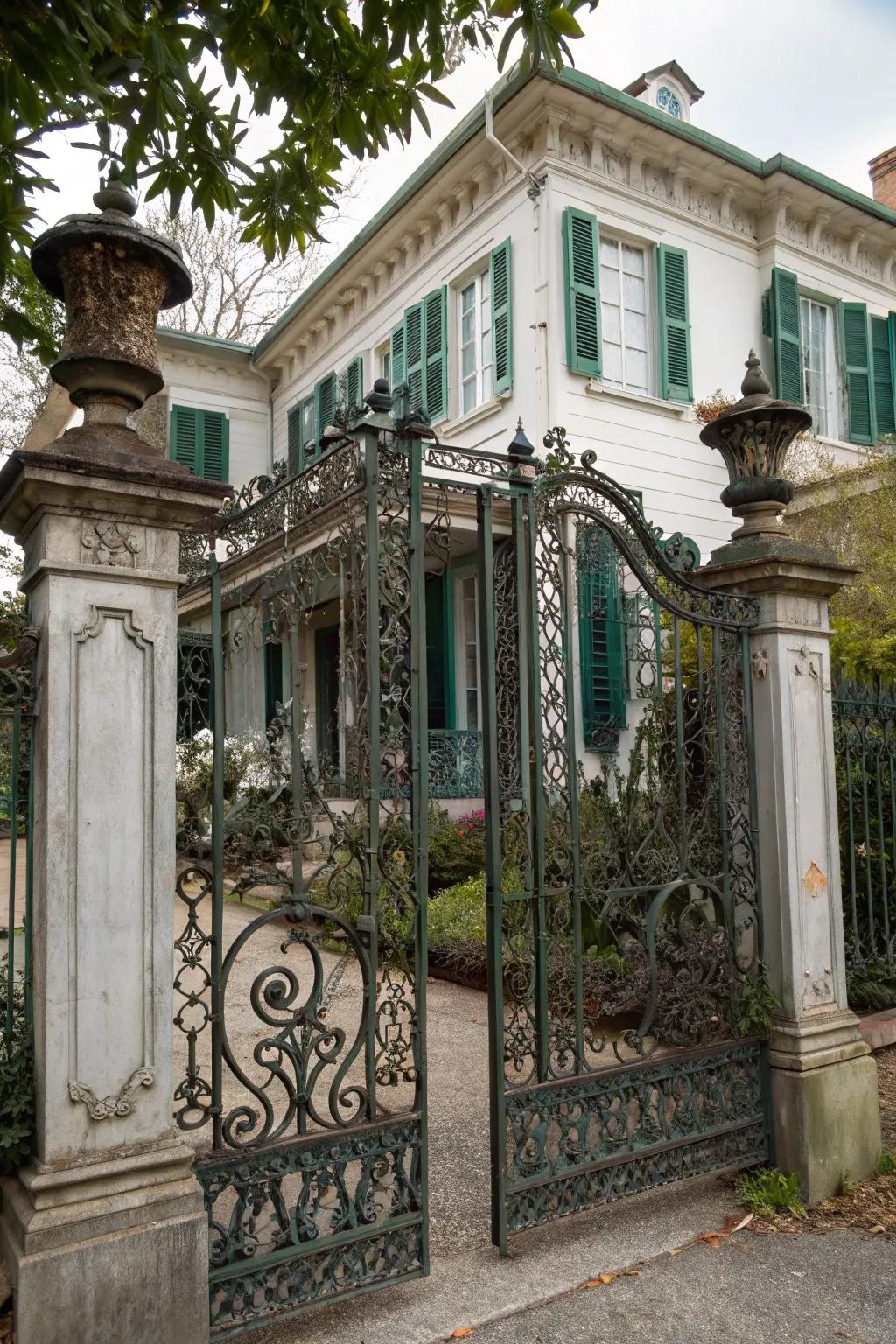 A vintage-style gate enhances the charm of classic architecture.