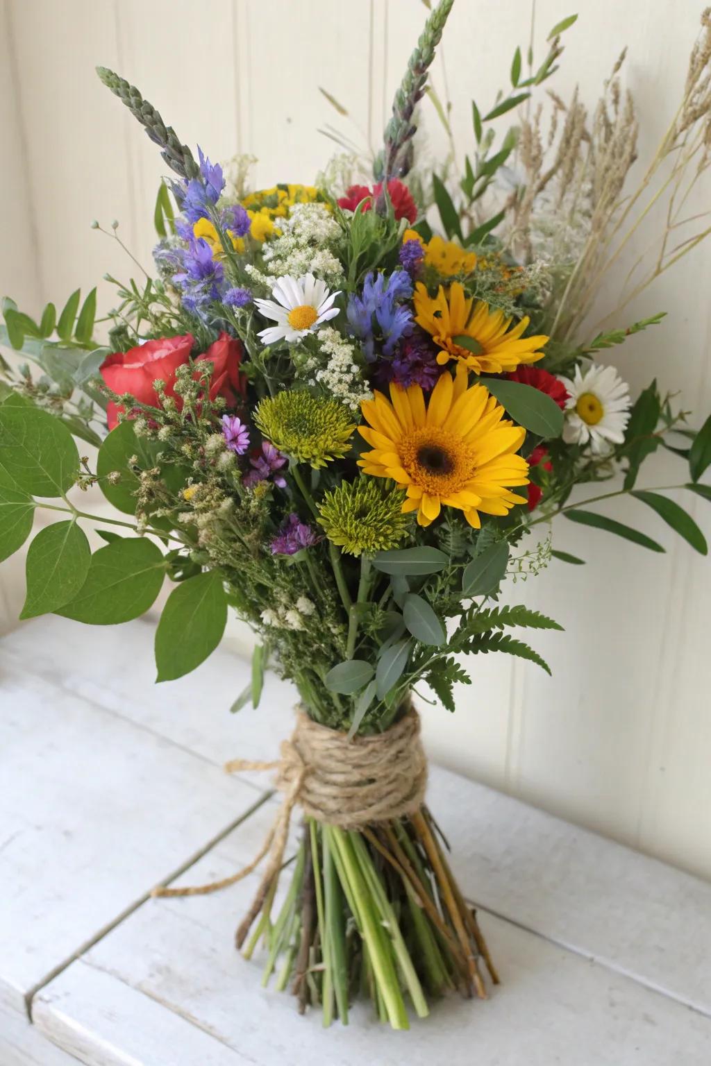 A colorful wildflower bouquet for a natural celebration.