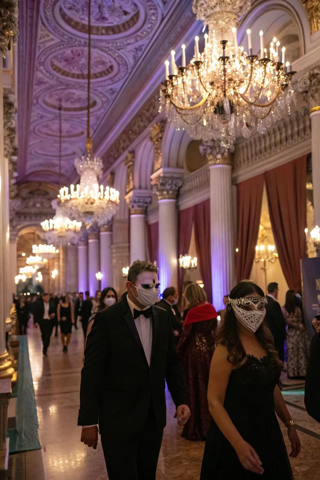 Add an air of mystery with a midnight masquerade theme.