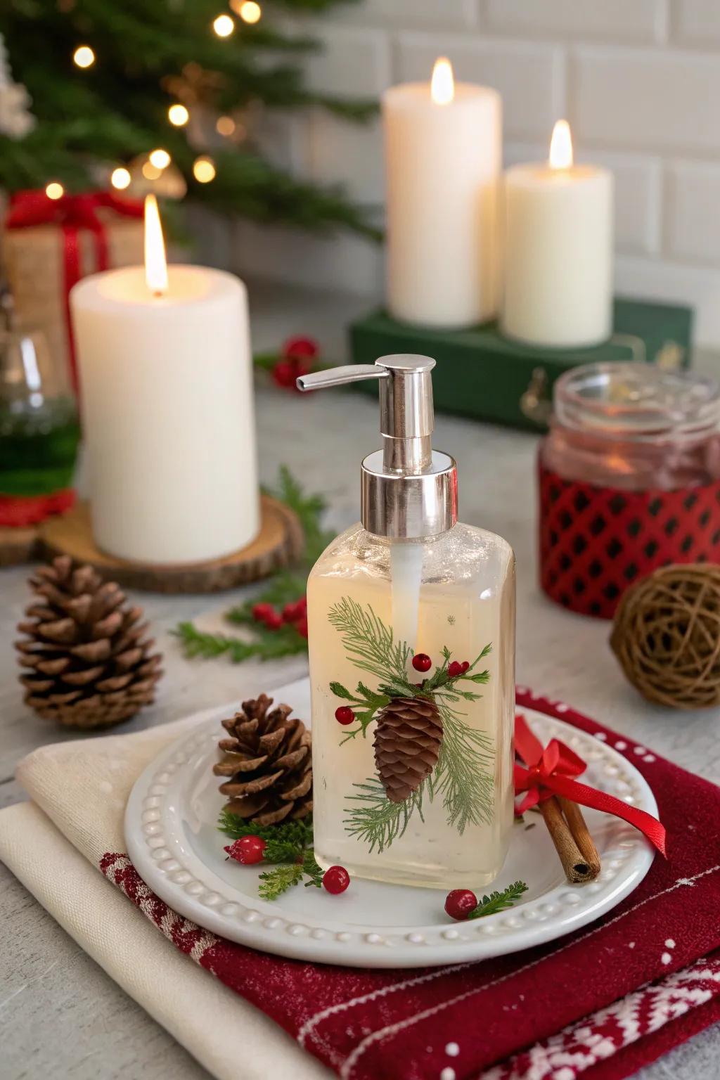 Hand soap with whimsical miniature decorations.