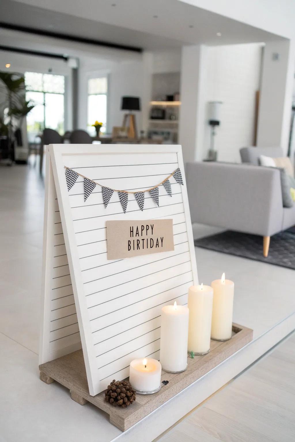 A sleek minimalist birthday board with a modern touch.