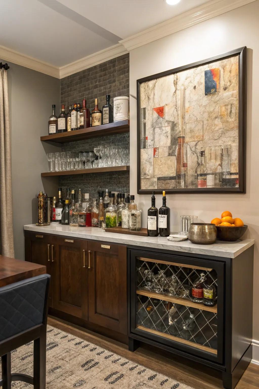 Artwork adds a personal touch to your bar.