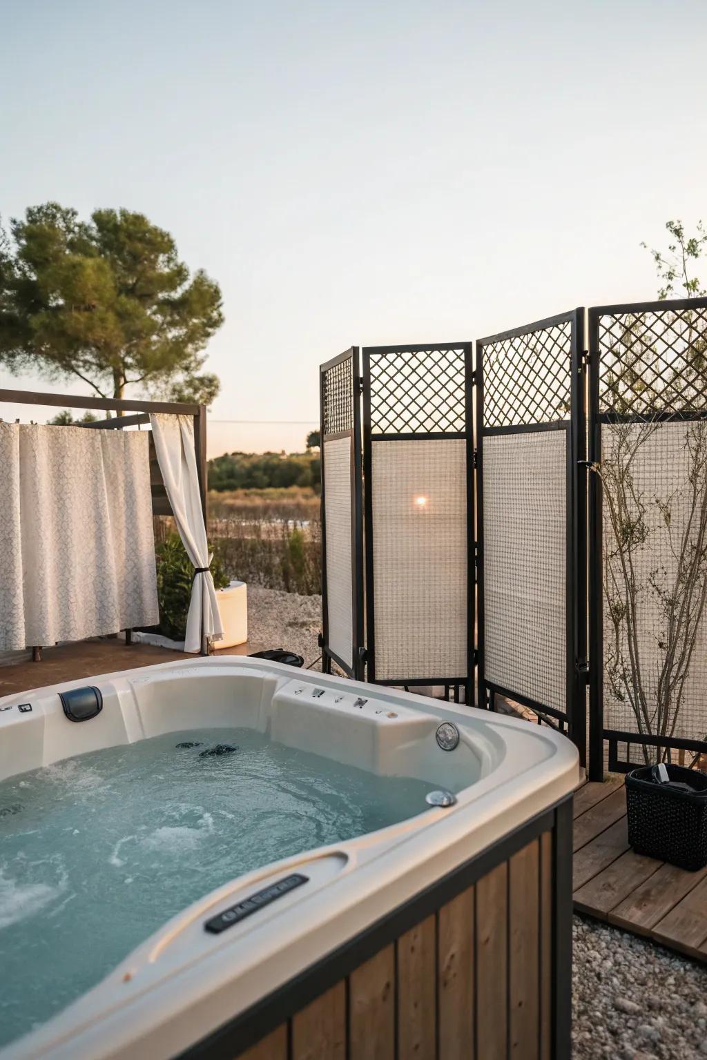 Portable screens offer adjustable privacy for your hot tub.