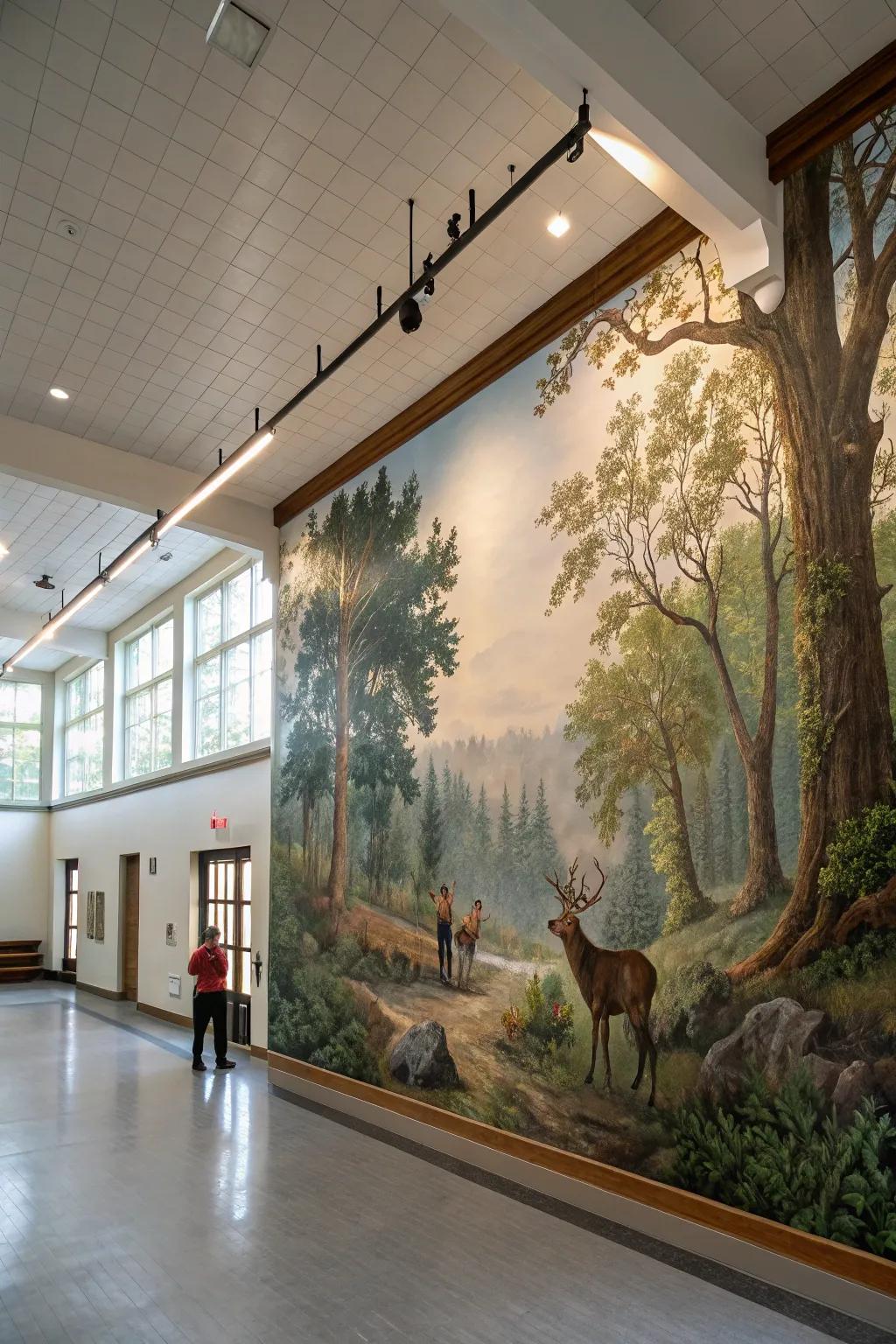 Hunting-inspired murals create a bold and captivating statement.