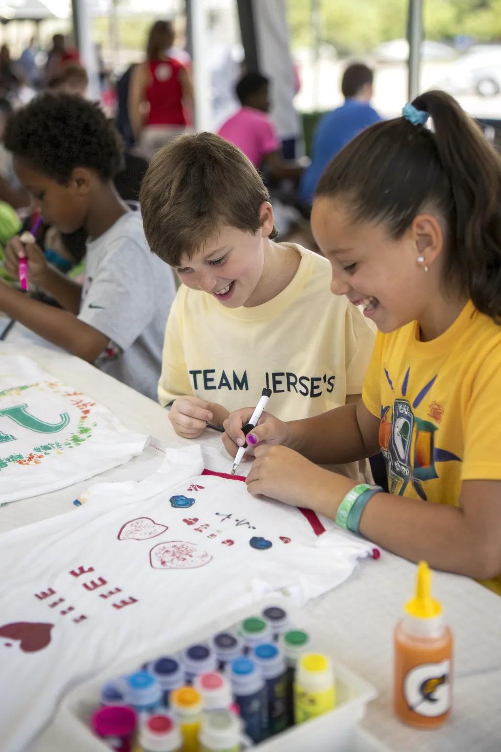 Youngsters designing their personal team gear as a fun undertaking.