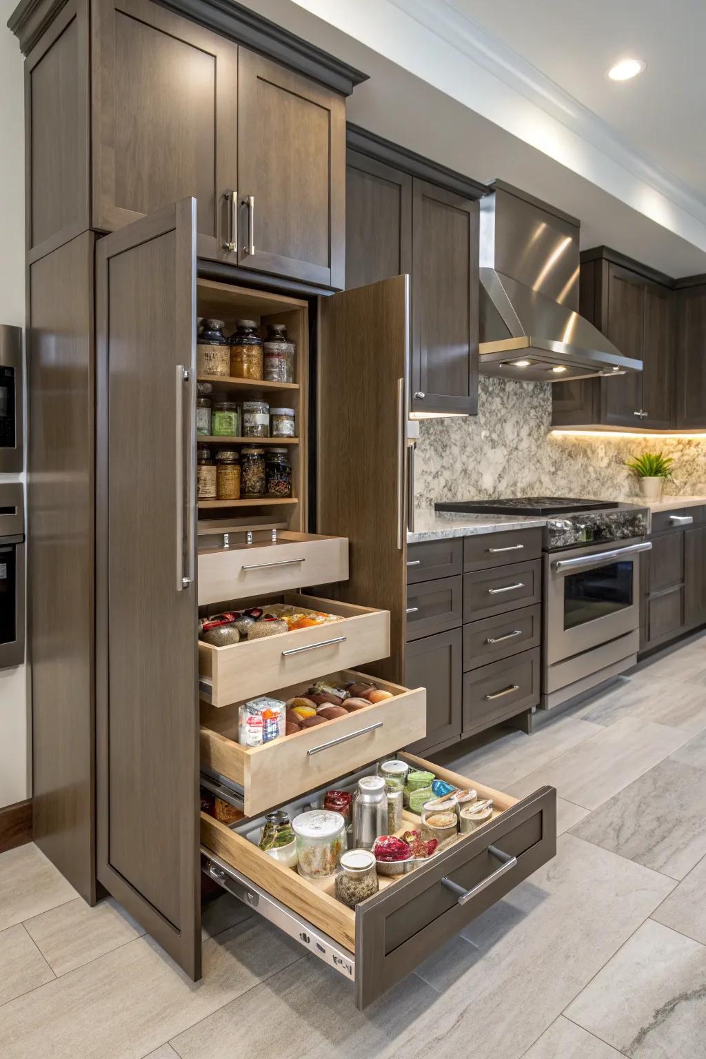 Custom cabinets offer tailored functionality and style.