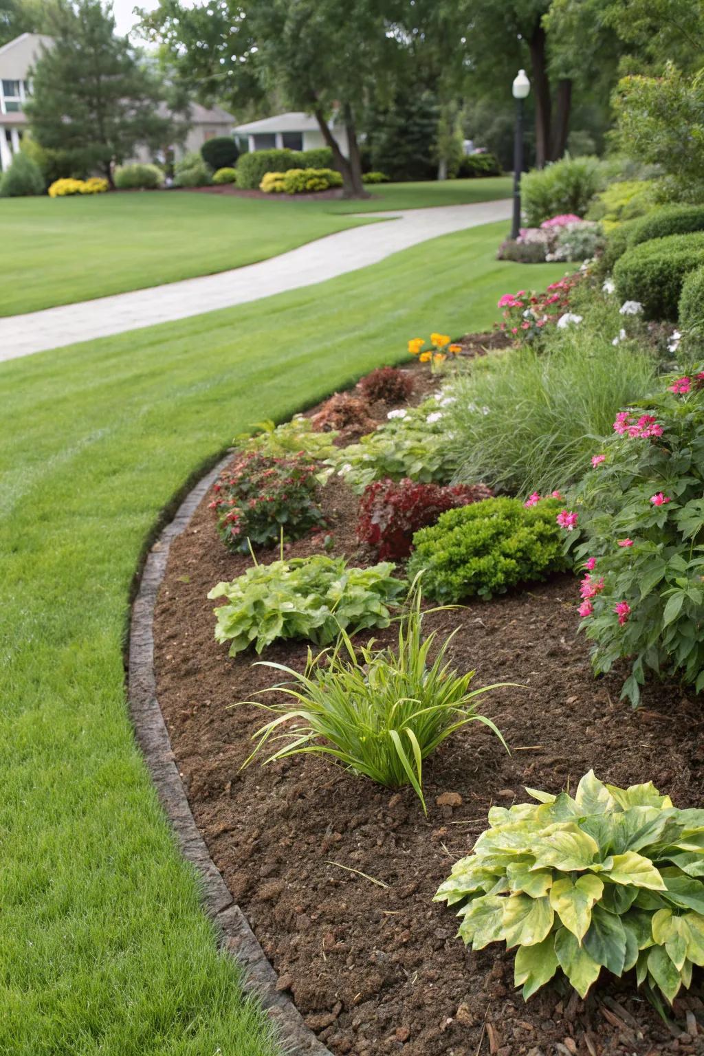 A mulched garden bed helps retain moisture and prevent weeds.