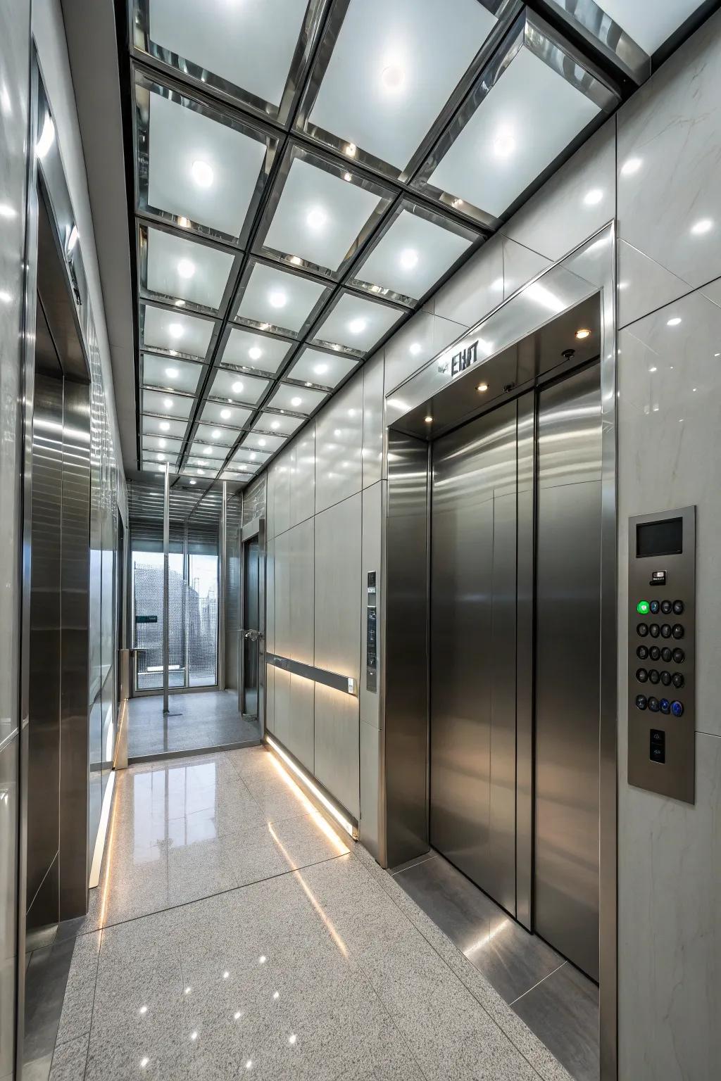 Integrated lighting enhances the modern elegance of this elevator.