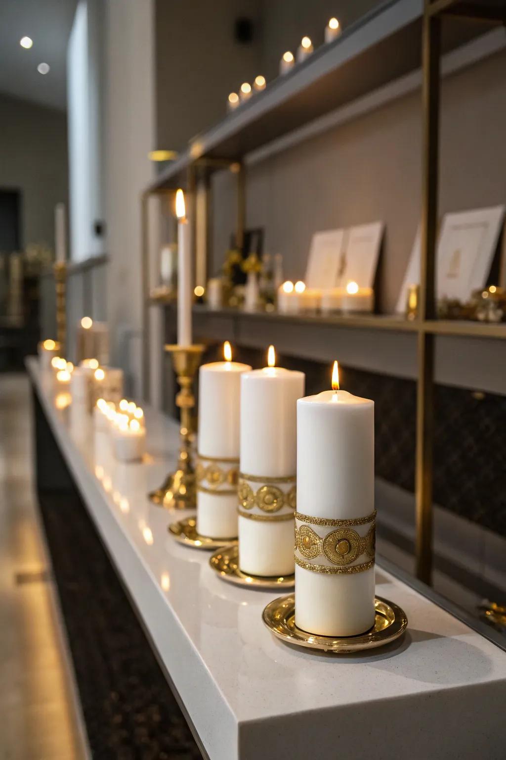 Candles that cast a warm and luxurious glow.