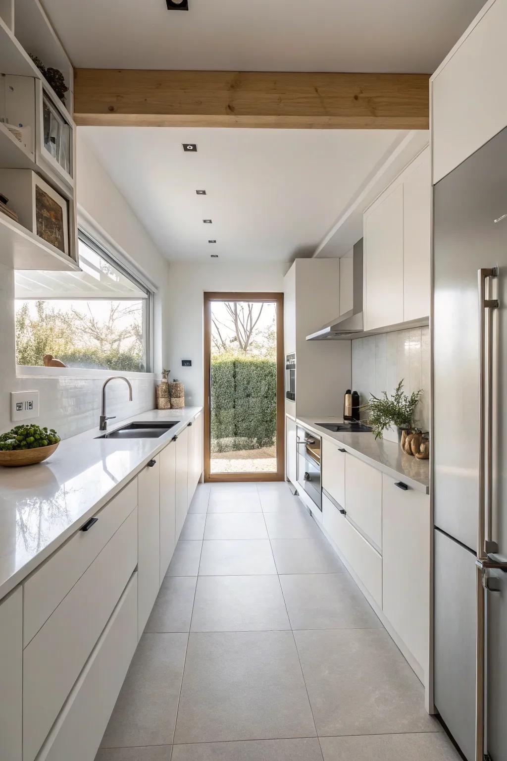 A minimalist kitchen with a clean and tidy aesthetic.