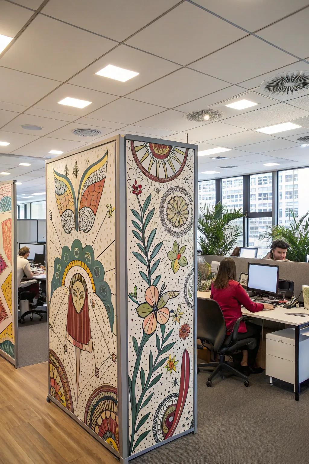 Decorative partitions bring an artistic touch to office settings.