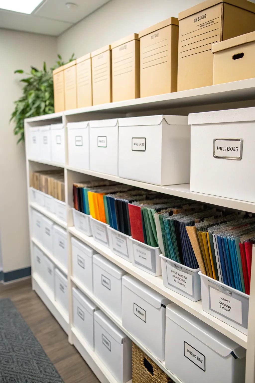 Labels bring order and clarity to office storage.