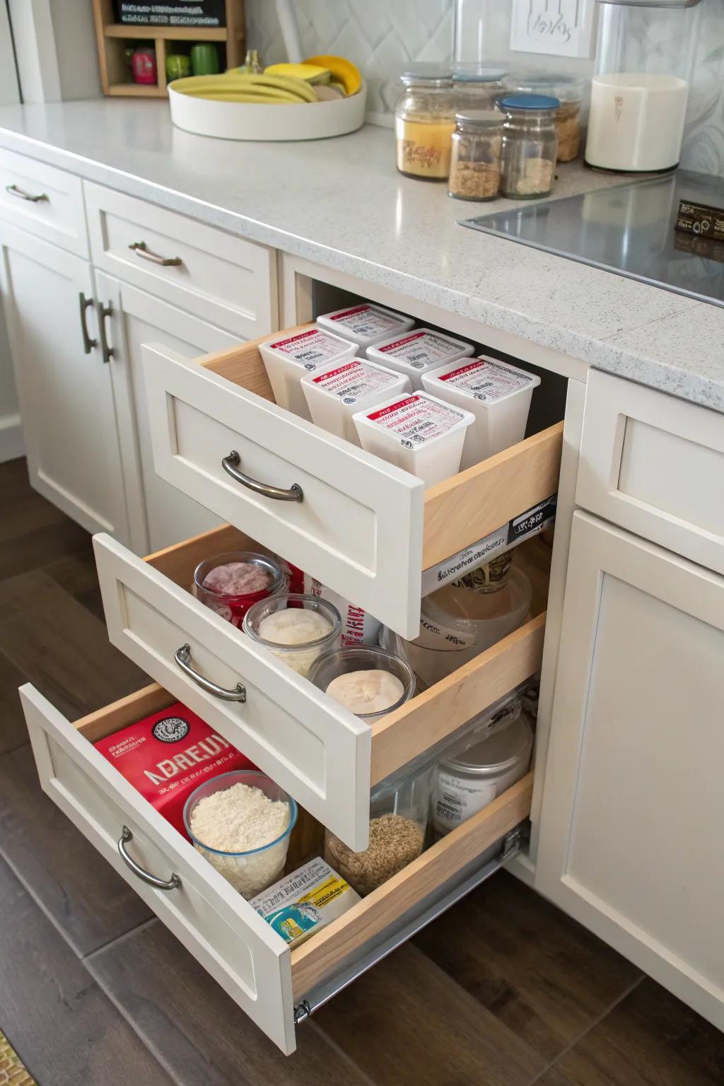 Slide-out drawers provide easy access to deep cabinet storage.