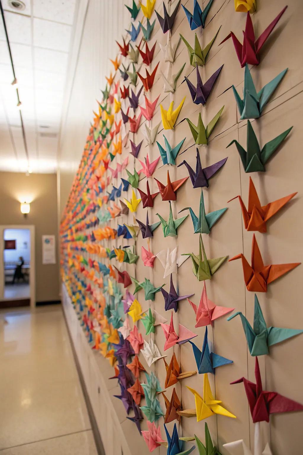 Clusters of cranes creating wall art.