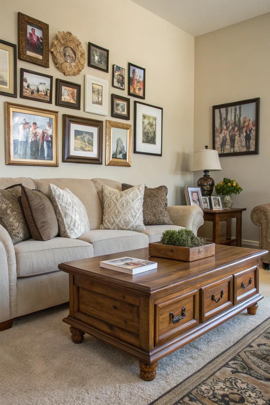 Integrating furniture and frames creates a cohesive room design.