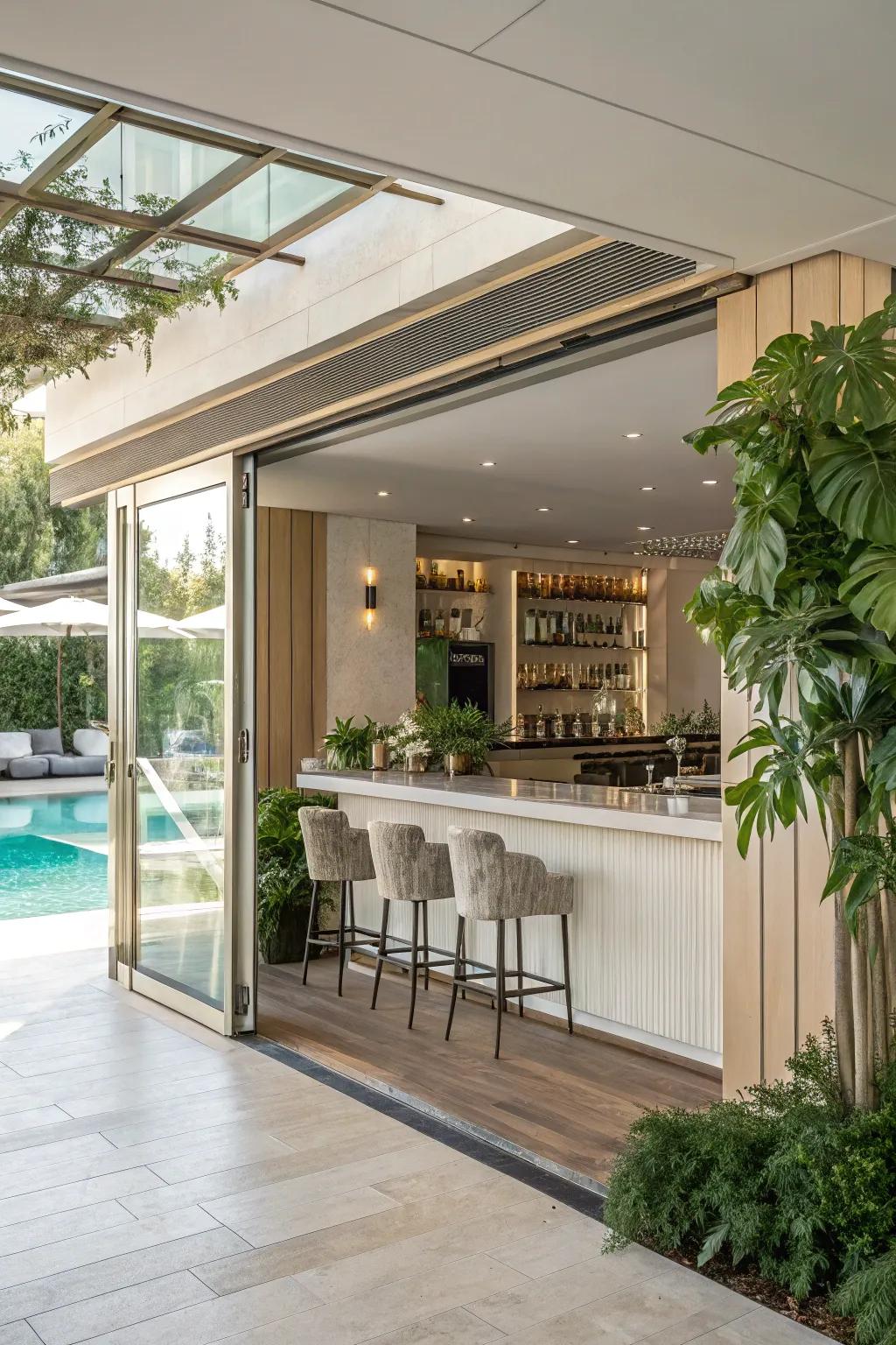 Folding doors create a seamless flow between your bar and pool areas.