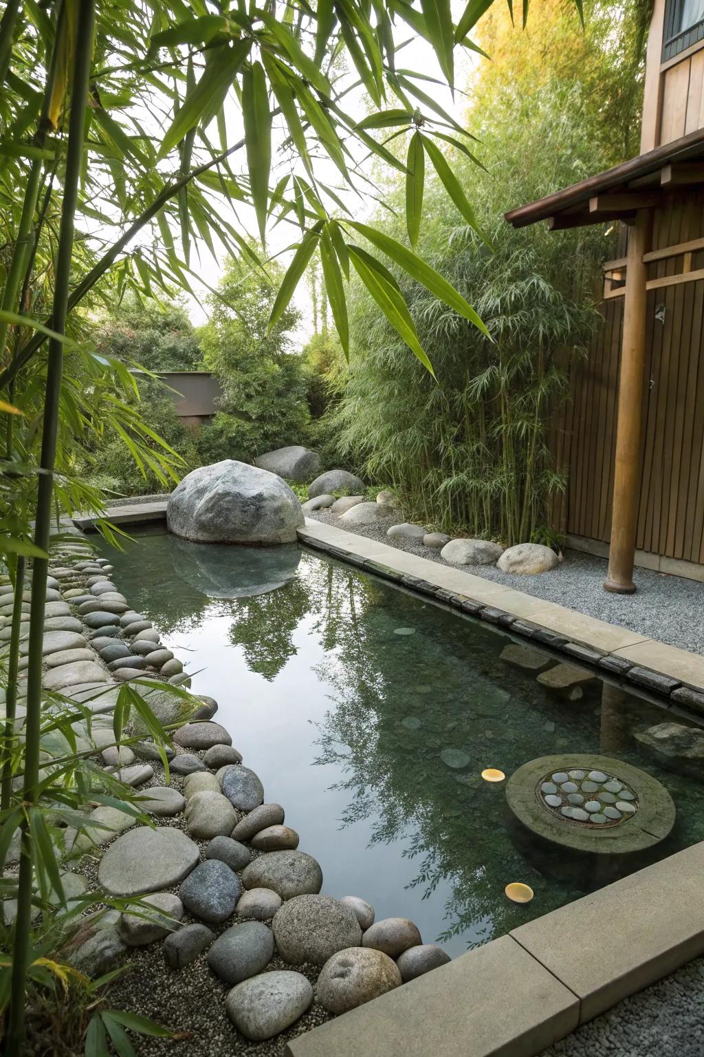 A pool pond that brings the calming Zen theme.