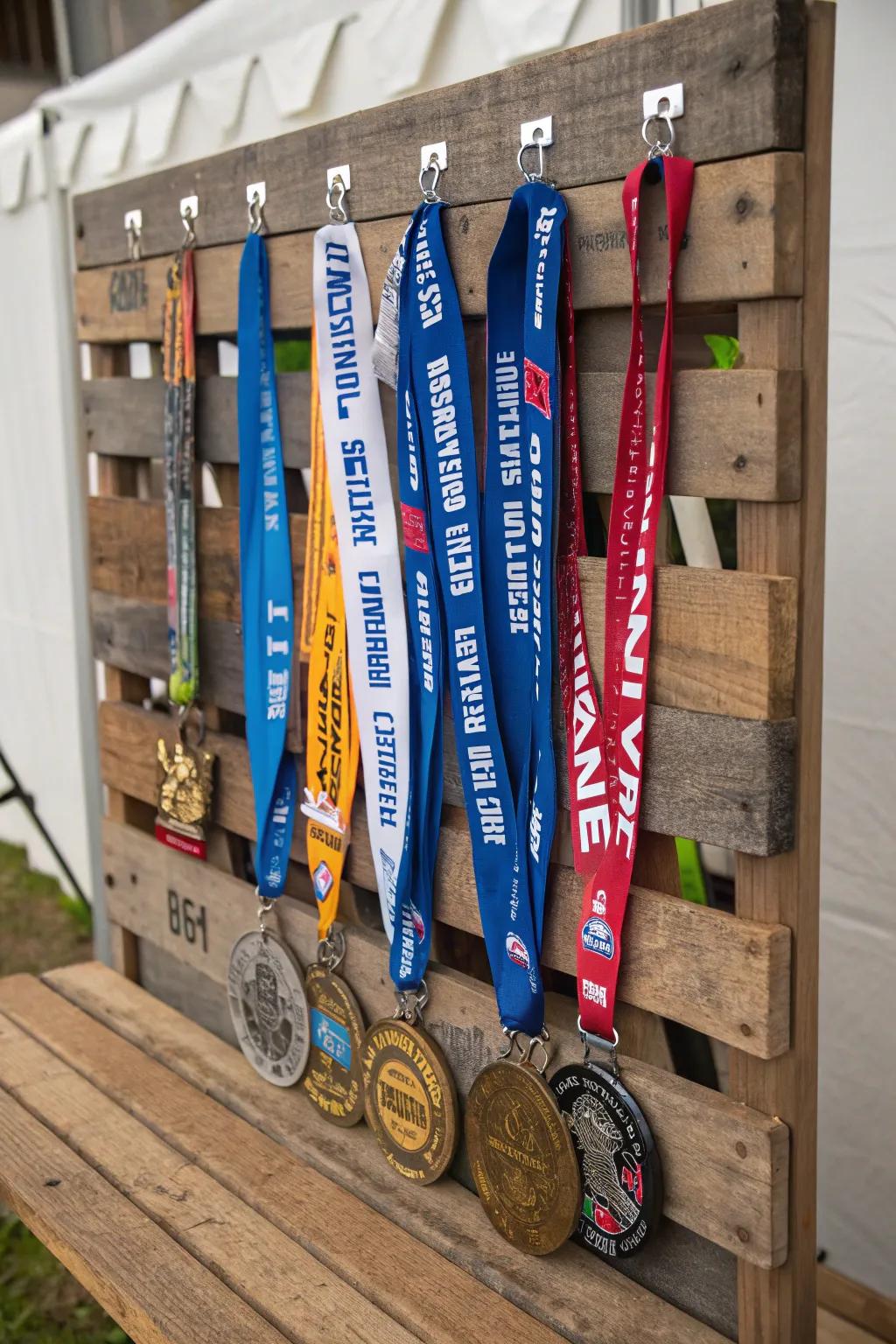 A combination of race bibs and medals creates a complete narrative of your racing journey.