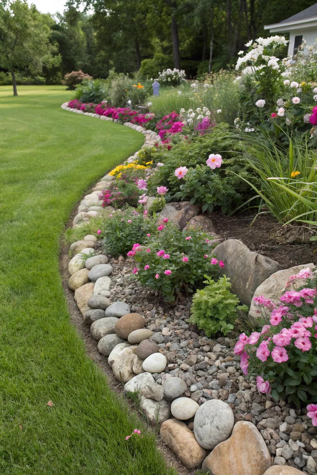 Keep your garden organized with river rock edging.